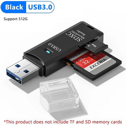 2 In 1 Kaartlezer 512GB - Usb 3.0 - Micro Sd Tf Kaart Geheugenlezer - Hoge Snelheid - Multi-Card Writer - Adapter Flash Drive - Zwart