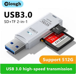 2 In 1 Kaartlezer 512GB - Usb 3.0 - Micro Sd Tf Kaart Geheugenlezer - Hoge Snelheid - Multi-Card Writer - Adapter Flash Drive - Wit