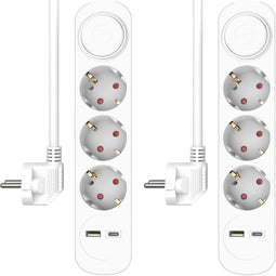 2-Pack ELRO ES303 Stekkerdoos 5-voudig met 1,5m snoer en schakelaar – 3x stopcontact + USB + USB-C – Kinderbeveiliging – randaarde stekker – max. 3680W – TÜV getest