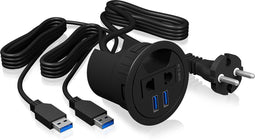 2-Port Hub 1x 230 V (EU/US) In-Desk Black
