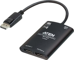 2-Port True 4K DisplayPort MST Compact Splitter with Fixed DisplayPort Input