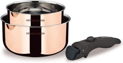 2 steelpannen 16-20 cm + 1 handgreep - ARTHUR MARTIN - AM720GT - 3 lagen triple action - Alle warmtebronnen inclusief inductie
