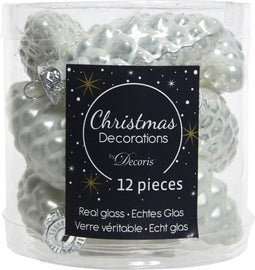 2 stuks 12 Glazen dennenappels 40 mm winter wit