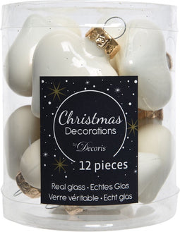 2 stuks 12 Glazen hartjes 40 mm wol wit