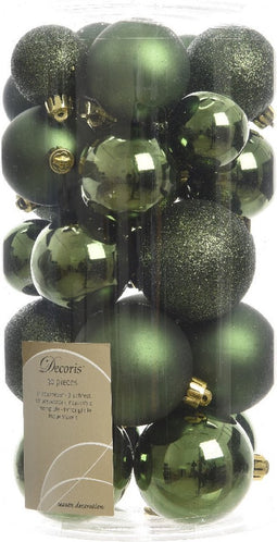 2 stuks Kerstbal plastic glans-mat-glitter assorted Dennen groen KSD