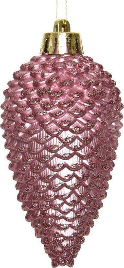 2 stuks Ornament plastic dennenappel glitter d4,5 en h8 cm cm velou...