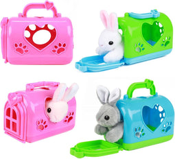 2 x Pluchen Konijn in Draagkoffer (roze en groen)