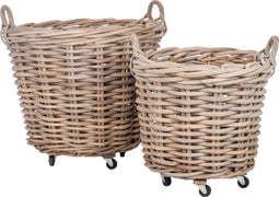 J-Line mand Rond + Handvat - riet - naturel - 2 stuks