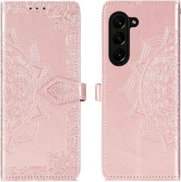 iMoshion Hoesje Geschikt voor Samsung Galaxy Z Fold 5 Hoesje Met Pasjeshouder - iMoshion Mandala Bookcase - Rosé Goud