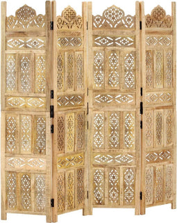 vidaXL - Kamerscherm - 4 - panelen - handgesneden - 160x165 - cm - massief - mangohout
