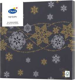 20x stuks diner/lunch servetten zwart met sneeuwvlokken 33 x 33 cm - Wegwerpservetten