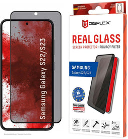 Displex Full Cover Real Glass Privacy Screenprotector - Samsung Galaxy S22/S23 - 10H Hardheid - Zwart