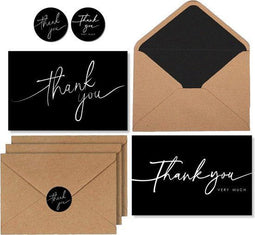 Partizzle 100x Bedankt Kaartjes Set - Thank You Cards - 2 Ontwerpen - Zwart-Wit (100 stuks)