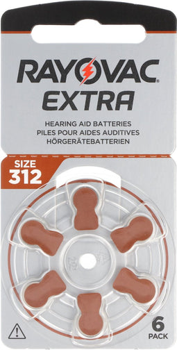 Rayovac batterij voor hoortoestel H312MF nr. 312 PR41 Extra Advanced, 180 mAh 6 stuks in een blister