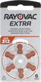 Rayovac batterij voor hoortoestel H312MF nr. 312 PR41 Extra Advanced, 180 mAh 6 stuks in een blister