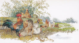 Thea Gouverneur - Borduurpakket met telpatroon - 2038A - Voorgesorteerde DMC Garens - Kippen - Aida - 37 cm x 68 cm - DIY Kit