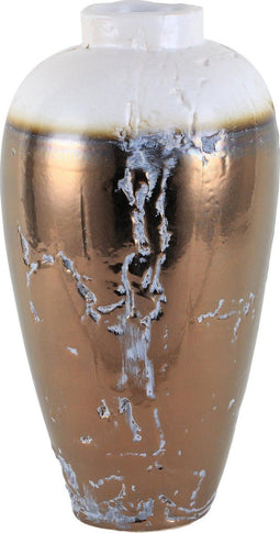 PTMD Shimmer zilverkleurige keramiek pot met witte top maat in cm: 22 x 22 x 41 - Zilver