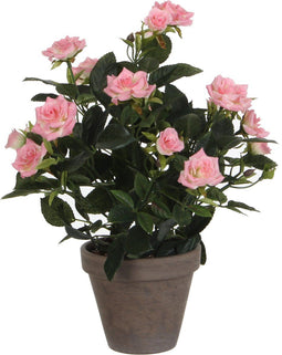 Mica Decorations Rozenstruik Kunstplant in Bloempot Stan - H33 x Ø25 cm - Roze