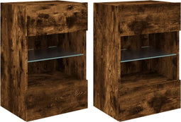 vidaXL - Tv-wandmeubels - met - LED - 2 - st - 40x30x60,5 - cm - gerookt - eikenkleurig