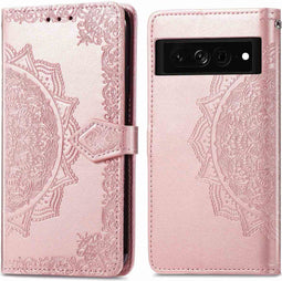 iMoshion Hoesje Geschikt voor Google Pixel 7 Pro Hoesje Met Pasjeshouder - iMoshion Mandala Bookcase - Rosé Goud