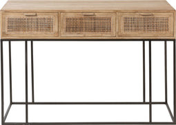 J-Line console 3 Laden Geweven Riet - mangohout - naturel