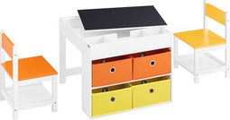 SoBuy KMB75-K-W - Kindertafelset - Dubbelzijdig blad + Opbergmogelijkheden - Wit