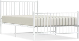 vidaXL - Bedframe - met - hoofd- - en - voeteneinde - metaal - wit - 107x203 - cm