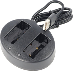 2-weg USB-lader voor twee Fuji NP-W126-batterijen, levering inclusief laadadapter en USB-laadkabel