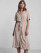 Pieces PCOLIVIA SS DRESS NOOS - Dames Jurk - Knoopjes en Riem - Beige