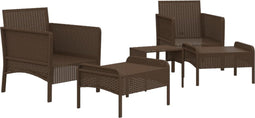 vidaXL - 5-delige - Loungeset - met - kussens - poly - rattan - bruin