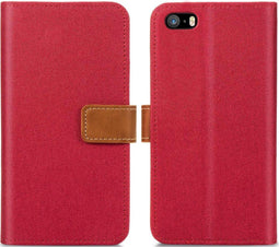 iMoshion Hoesje Geschikt voor iPhone SE (2016) / 5 / 5s Hoesje Met Pasjeshouder - iMoshion Luxe Canvas Bookcase - Rood