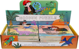24 stuks Houten puzzel , dinosaurus, piraat, ruimte - uitdeelcadeautje traktatie kinderverrassingen