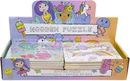 24 stuks Houten puzzel Prinses, Zeemeermin, Eenhoorn, Unicorn - uitdeelcadeautje traktatie kinderverrassingen