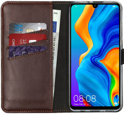 Selencia Huawei P30 Lite - Echt Lederen Bookcase - 3 Pashouders - Bruin