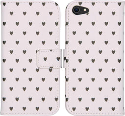 iMoshion Hoesje Geschikt voor iPhone 7 / 8 / SE (2020) / SE (2022) Hoesje Met Pasjeshouder - iMoshion Design Softcase Bookcase - Wit / Zwart / Hearts Allover White