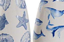 Vaas DKD Home Decor Ster Wit Hemelsblauw Navy Marineblauw Keramiek Mediterrane Walvis (2 Stuks) (16 x 16 x 31 cm)