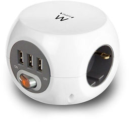 Ewent EW3939 - Power Block stekkerdoos - 3 stopcontacten en 3 USB-poorten - 1,5m kabel