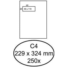 250 Zelfklevende akte enveloppen met venster links C4 229 x 324 mm
