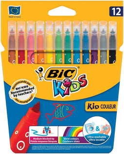 BIC Kids Kid Couleur - Kleurstiften middelgrote punt - Ultra wasbaar - Diverse kleuren - 12 stuks