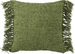 J-Line kussen Gewoven + Franjes - viscose/katoen - donkergroen