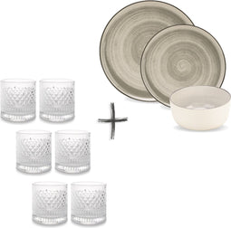 C&T Baltic Grey Bond Vintage Serviesset - 24-Delig - 6 Persoons - Grijs - inclusief 6 S&P Drinkglazen (32CL) - Vaatwasserbestendig - Waterglazen - Kerstservies - Tafelgerei