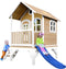 AXI Tom Speelhuis in Bruin/Wit - Met Verdieping en Blauwe Glijbaan - Speelhuisje voor de tuin / buiten - FSC hout - Speeltoestel voor kinderen