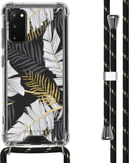 iMoshion Hoesje Geschikt voor Samsung Galaxy S20 Hoesje Met Koord - iMoshion Design Hoesje met Koord - Goud / Zwart / Transparant / Glamour Botanic