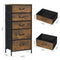 Woltu Ladekast met 5 Lades van Stof - Metalen Frame en Hout - Vintage Zwarte Look - 45x95x30 cm