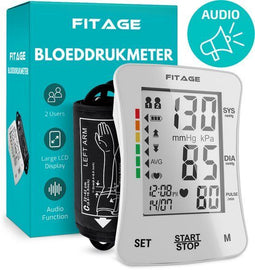 FITAGE Bloeddrukmeter Bovenarm - Automatisch - Hartslagmeter - Wit