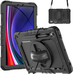 Accezz Tablet Hoes Geschikt voor Samsung Galaxy Tab S9 - Accezz Rugged Backcover Shoulder Strap - Zwart