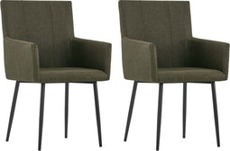 vidaXL - Eetkamerstoelen - 2 - st - met - armleuningen - stof - bruin