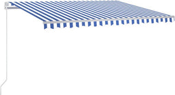 vidaXL - Luifel - handmatig - uittrekbaar - met - LED - 400x350 - cm - blauw - en - wit