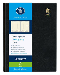 Ryam - Bureau agenda - 6-Talig - Genaaid gebonden - Zwart (2026)