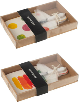 J-Line kaasplank + mes Polka - giftbox - porselein - mix - 2 stuks